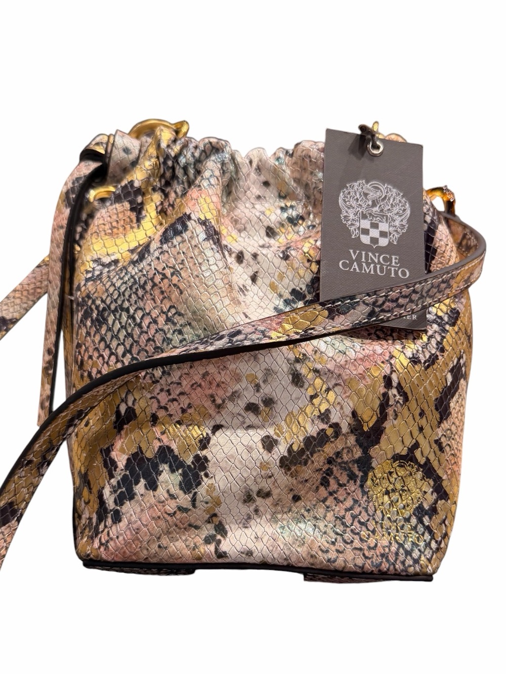 Vince Camuto Leather NWT Multicolor Snake Print Drawstring Crossbody Mini